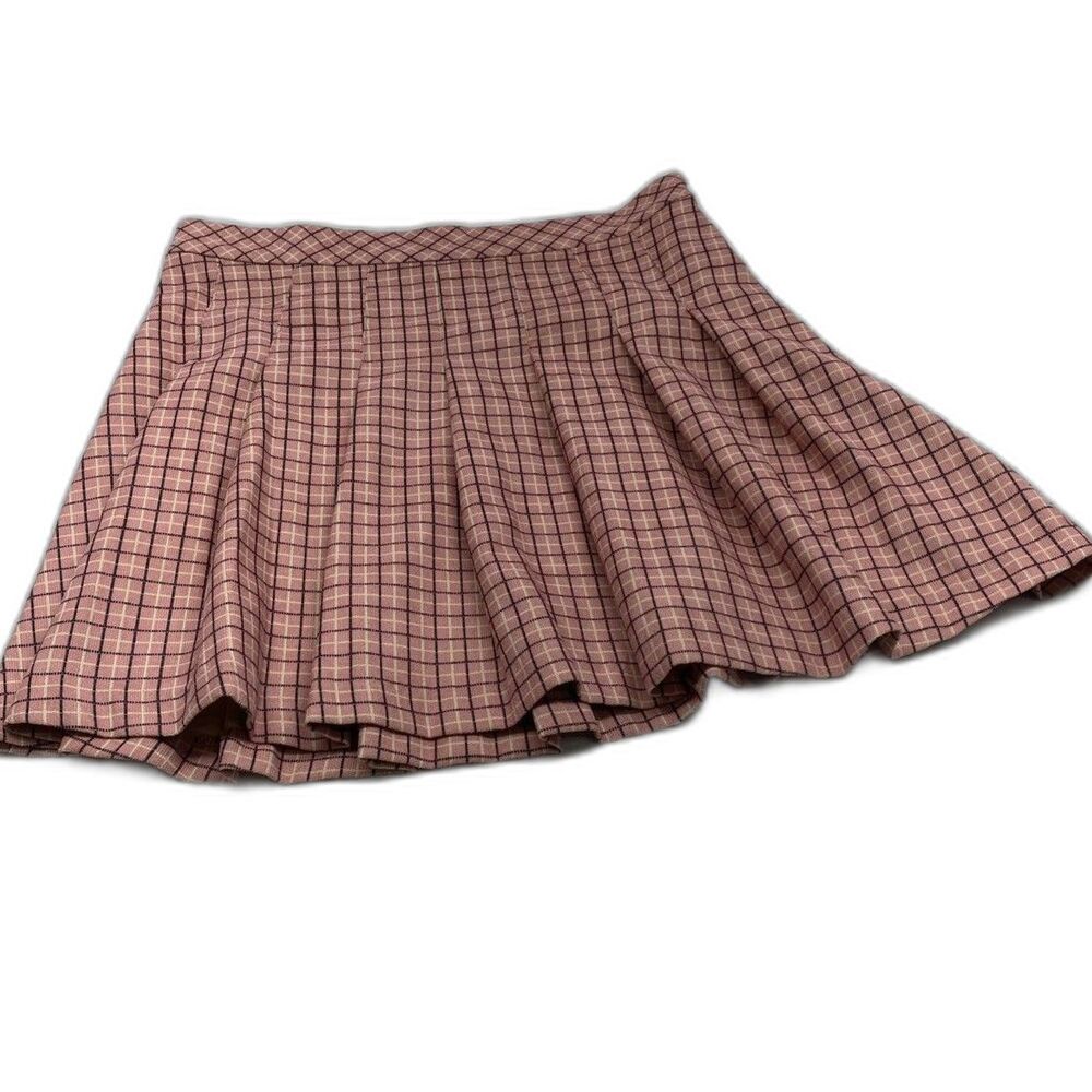 Love & Piece Collective Pink Plaid Pleated Mini Skirt  S Small Academia Preppy